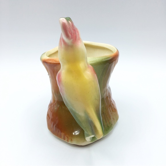 Vintage Parrot/Bird on a Tree Stump Ceramic Planter Vase - Picture 3 of 10